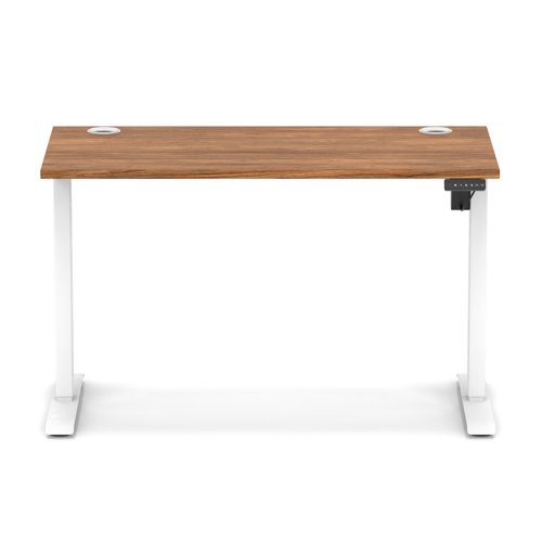 Air Lite 1200 x 600mm Height Adjustable Office Desk Walnut Top Cable Ports White Leg