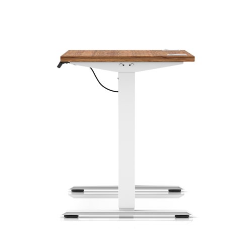 Air Lite 1200 x 600mm Height Adjustable Office Desk Walnut Top Cable Ports White Leg