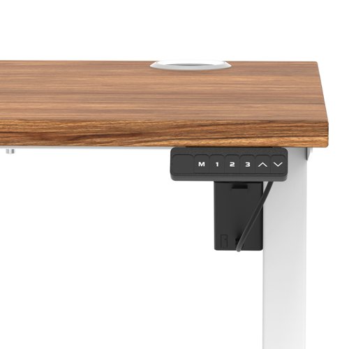 Air Lite 1200 x 600mm Height Adjustable Office Desk Walnut Top Cable Ports White Leg