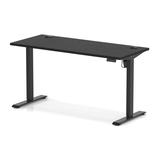 Air Lite 1400 x 600mm Height Adjustable Office Desk Black Top Cable Ports Black Leg