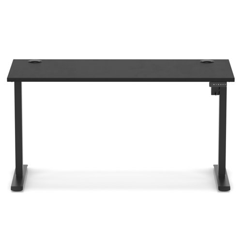 Air Lite 1400 x 600mm Height Adjustable Office Desk Black Top Cable Ports Black Leg