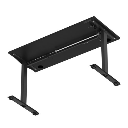Air Lite 1400 x 600mm Height Adjustable Office Desk Black Top Cable Ports Black Leg