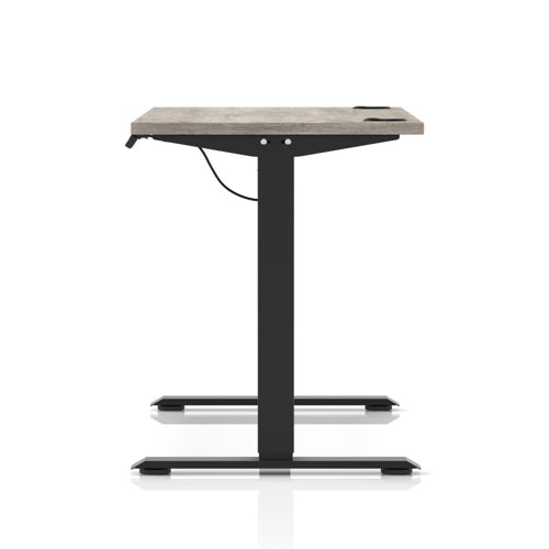 Air Lite 1400 x 600mm Height Adjustable Office Desk Grey Oak Top Cable Ports Black Leg