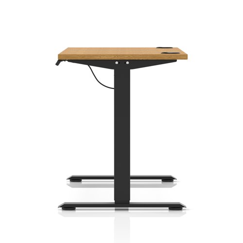 Air Lite 1400 x 600mm Height Adjustable Office Desk Oak Top Cable Ports Black Leg