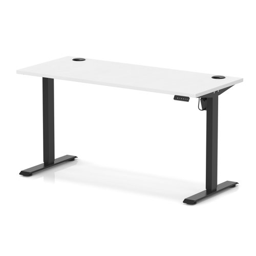 Air Lite 1400 x 600mm Height Adjustable Office Desk White Top Cable Ports Black Leg