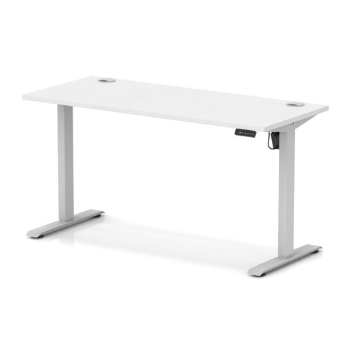 Air Lite 1400 x 600mm Height Adjustable Office Desk White Top Cable Ports Silver Leg