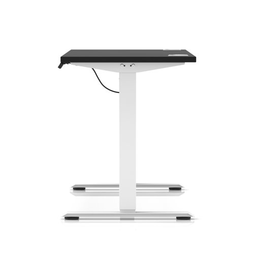 Air Lite 1400 x 600mm Height Adjustable Office Desk Black Top Cable Ports White Leg