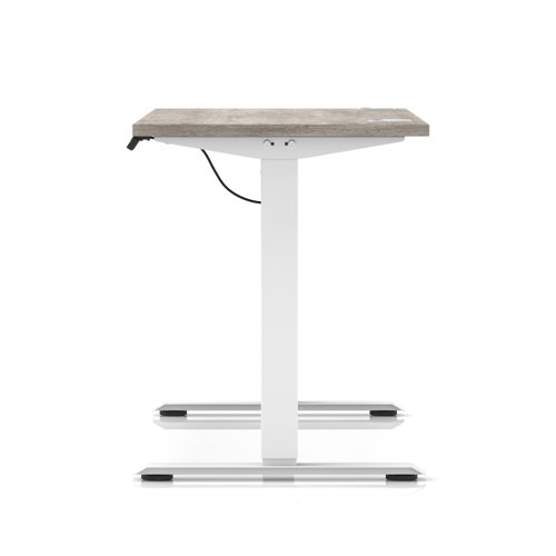 Air Lite 1400 x 600mm Height Adjustable Office Desk Grey Oak Top Cable Ports White Leg