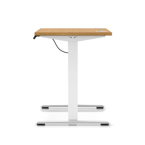 Air Lite 1400 x 600mm Height Adjustable Office Desk Oak Top Cable Ports White Leg