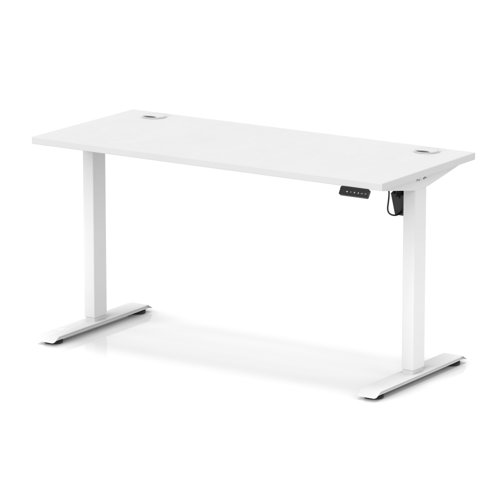Air Lite 1400 x 600mm Height Adjustable Office Desk White Top Cable Ports White Leg