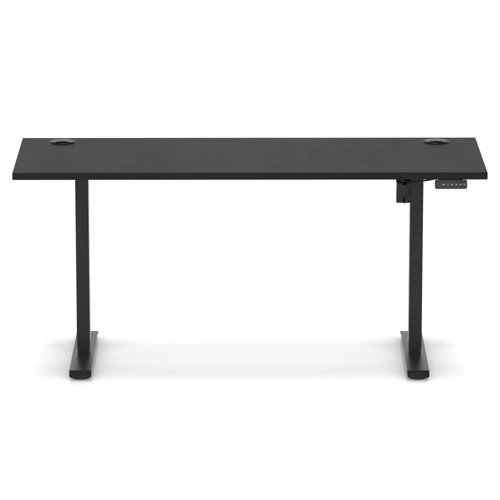 Air Lite 1600 x 600mm Height Adjustable Office Desk Black Top Cable Ports Black Leg