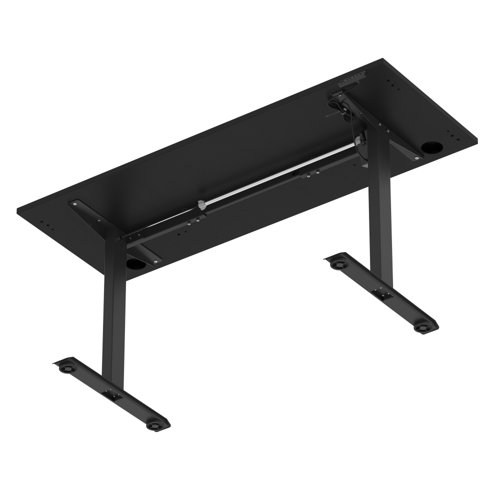 Air Lite 1600 x 600mm Height Adjustable Office Desk Black Top Cable Ports Black Leg