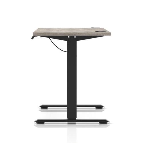 Air Lite 1600 x 600mm Height Adjustable Office Desk Grey Oak Top Cable Ports Black Leg