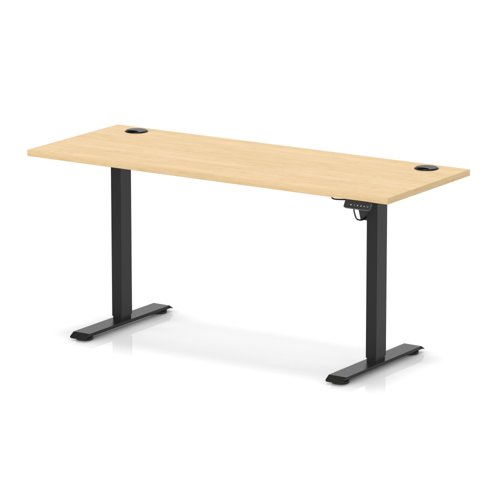 Air Lite 1600 x 600mm Height Adjustable Office Desk Maple Top Cable Ports Black Leg