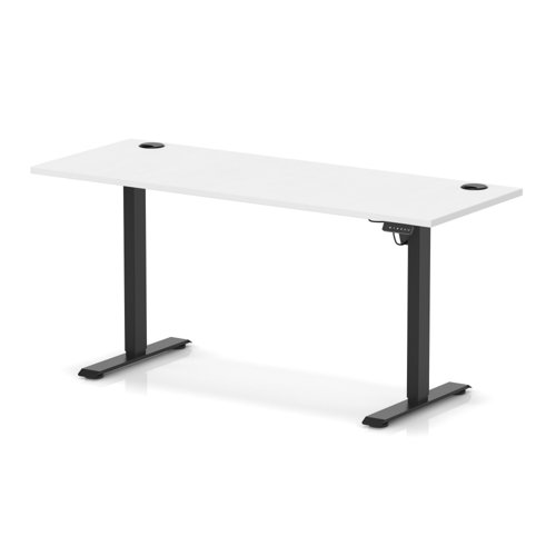 Air Lite 1600 x 600mm Height Adjustable Office Desk White Top Cable Ports Black Leg