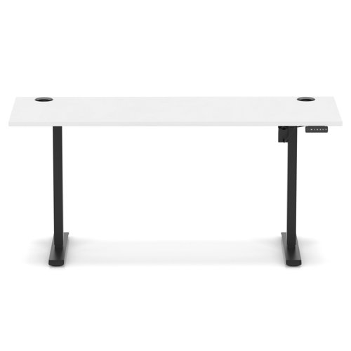 Air Lite 1600 x 600mm Height Adjustable Office Desk White Top Cable Ports Black Leg