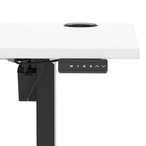 Air Lite 1600 x 600mm Height Adjustable Office Desk White Top Cable Ports Black Leg