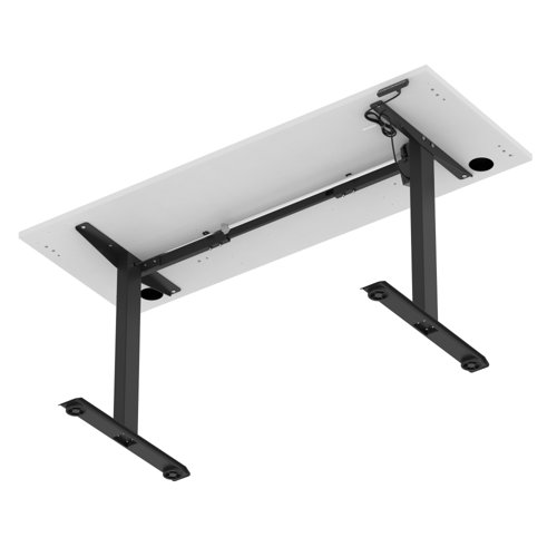 Air Lite 1600 x 600mm Height Adjustable Office Desk White Top Cable Ports Black Leg