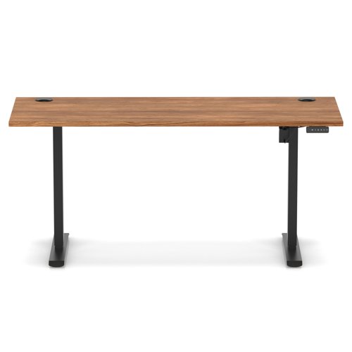 Air Lite 1600 x 600mm Height Adjustable Office Desk Walnut Top Cable Ports Black Leg