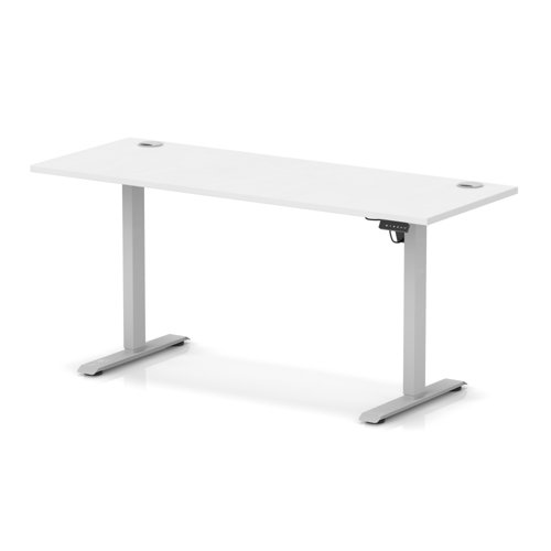Air Lite 1600 x 600mm Height Adjustable Office Desk White Top Cable Ports Silver Leg