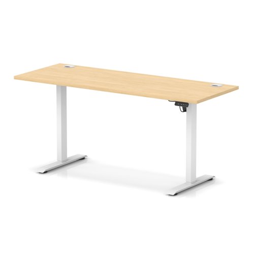 Air Lite 1600 x 600mm Height Adjustable Office Desk Maple Top Cable Ports White Leg