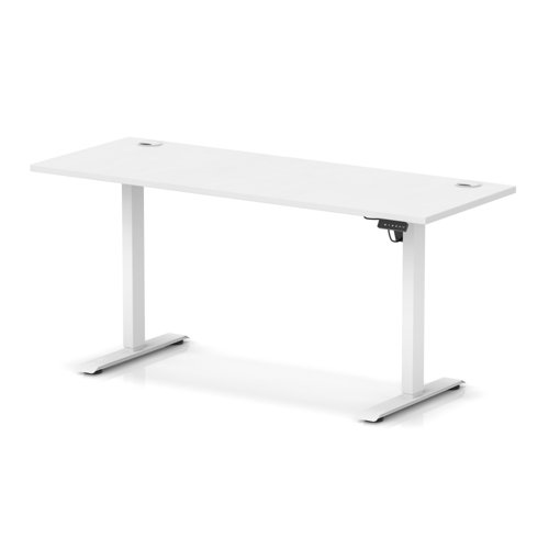 Air Lite 1600 x 600mm Height Adjustable Office Desk White Top Cable Ports White Leg