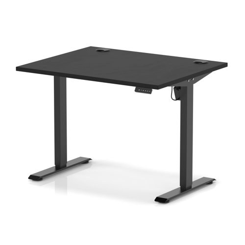 Air Lite 1000 x 800mm Height Adjustable Office Desk Black Top Cable Ports Black Leg