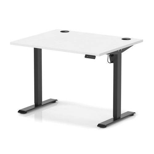 Air Lite 1000 x 800mm Height Adjustable Office Desk White Top Cable Ports Black Leg