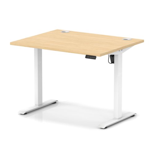 Air Lite 1000 x 800mm Height Adjustable Office Desk Maple Top Cable Ports White Leg