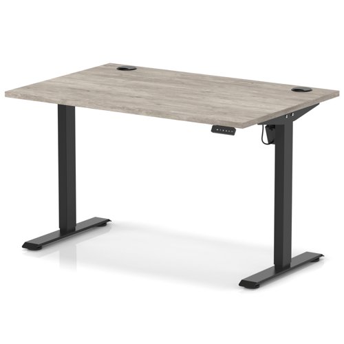 Air Lite 1200 x 800mm Height Adjustable Office Desk Grey Oak Top Cable Ports Black Leg