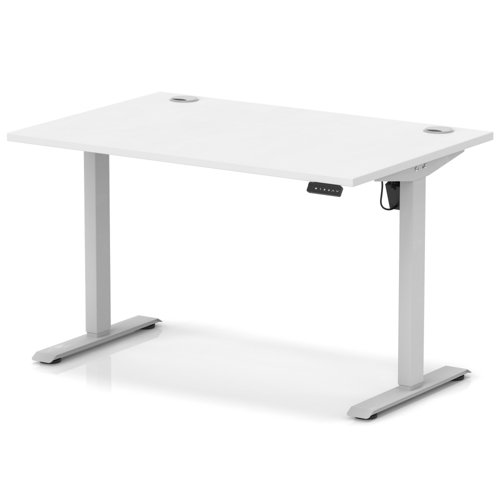 Air Lite 1200 x 800mm Height Adjustable Office Desk White Top Cable Ports Silver Leg