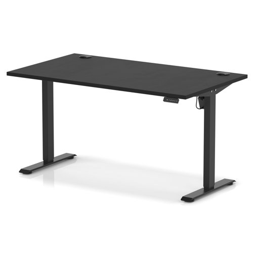 Air Lite 1400 x 800mm Height Adjustable Office Desk Black Top Cable Ports Black Leg