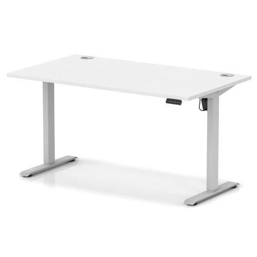 Air Lite 1400 x 800mm Height Adjustable Office Desk White Top Cable Ports Silver Leg