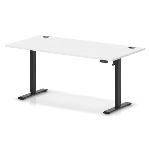 Air Lite 1600 x 800mm Height Adjustable Office Desk White Top Cable Ports Black Leg