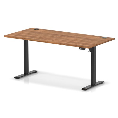 Air Lite 1600 x 800mm Height Adjustable Office Desk Walnut Top Cable Ports Black Leg