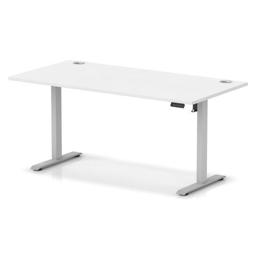 Air Lite 1600 x 800mm Height Adjustable Office Desk White Top Cable Ports Silver Leg