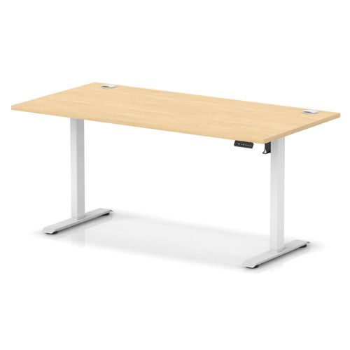 Air Lite 1600 x 800mm Height Adjustable Office Desk Maple Top Cable Ports White Leg