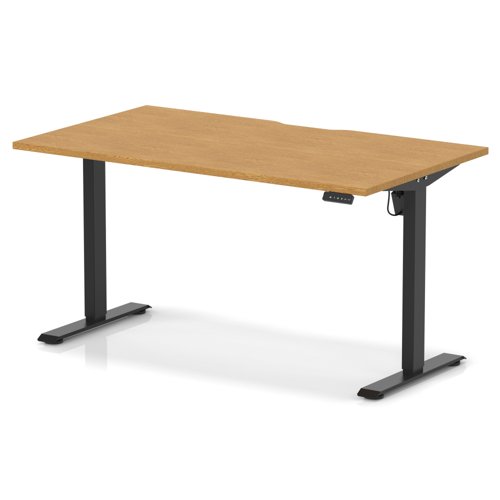 Air Lite 1400 x 800mm Scalloped Edge Height Adjustable Office Desk Oak Top Black Leg