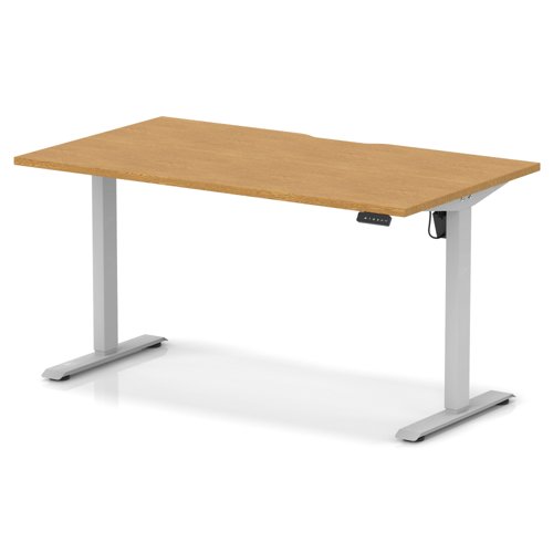 Air Lite 1400 x 800mm Scalloped Edge Height Adjustable Office Desk Oak Top Silver Leg