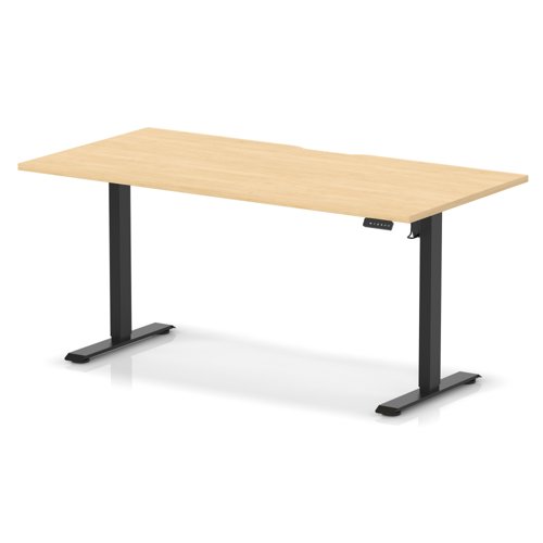 Air Lite 1600 x 800mm Scalloped Edge Height Adjustable Office Desk Maple Top Black Leg