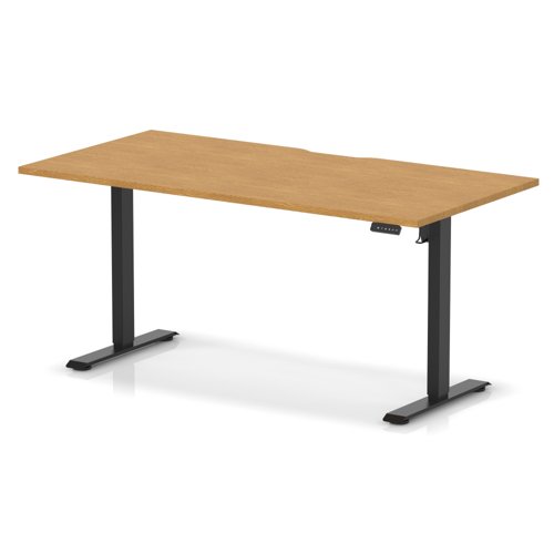 Air Lite 1600 x 800mm Scalloped Edge Height Adjustable Office Desk Oak Top Black Leg