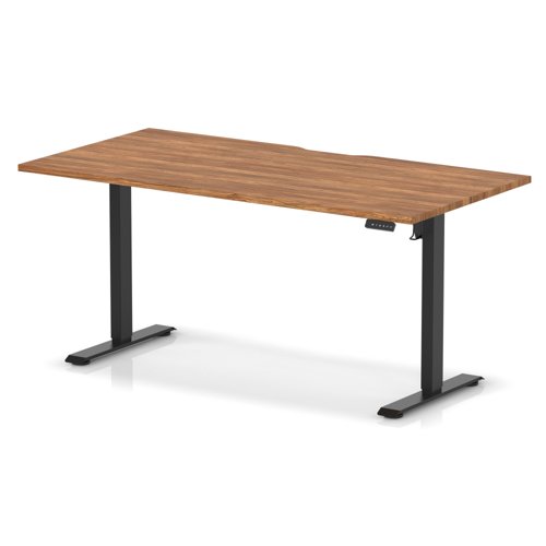 Air Lite 1600 x 800mm Scalloped Edge Height Adjustable Office Desk Walnut Top Black Leg