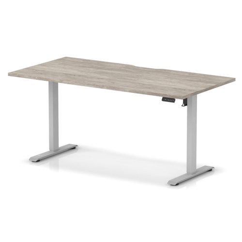 Air Lite 1600 x 800mm Scalloped Edge Height Adjustable Office Desk Grey Oak Top Silver Leg