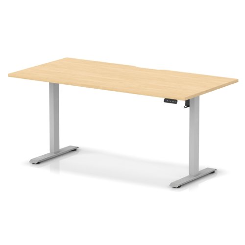 Air Lite 1600 x 800mm Scalloped Edge Height Adjustable Office Desk Maple Top Silver Leg