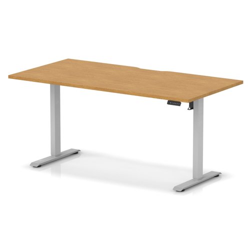 Air Lite 1600 x 800mm Scalloped Edge Height Adjustable Office Desk Oak Top Silver Leg