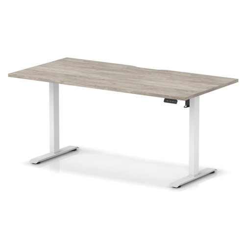 Air Lite 1600 x 800mm Scalloped Edge Height Adjustable Office Desk Grey Oak Top White Leg