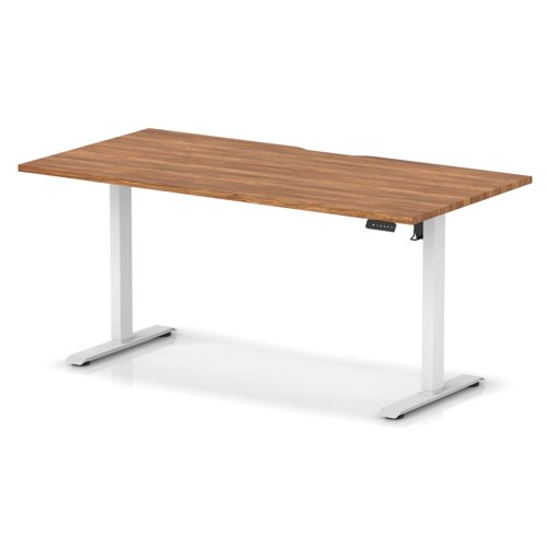 Air Lite 1600 x 800mm Scalloped Edge Height Adjustable Office Desk Walnut Top White Leg