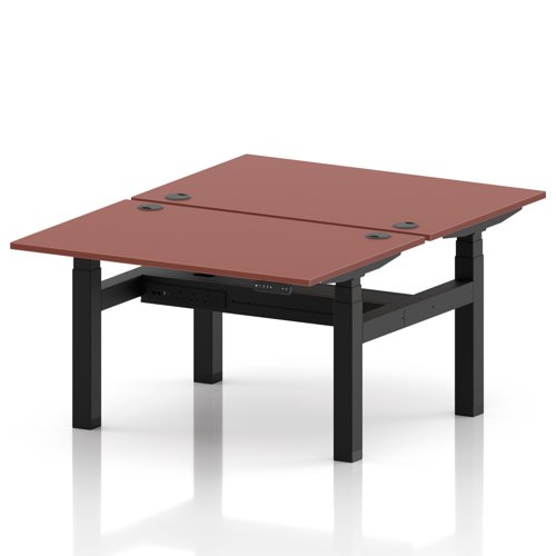 Air Back-to-Back 1200 x 800mm Height Adjustable 2 Person Office Bench Desk Brick Red Top with Cable Ports Black Frame