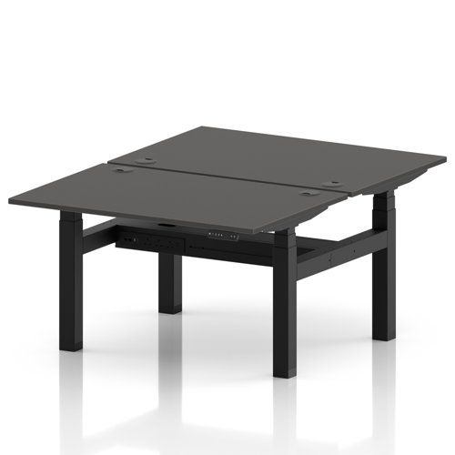 Air Back-to-Back 1200 x 800mm Height Adjustable 2 Person Office Bench Desk Carbon Grey Top with Cable Ports Black Frame