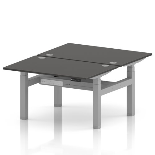 Air Back-to-Back 1200 x 800mm Height Adjustable 2 Person Office Bench Desk Carbon Grey Top with Cable Ports Silver Frame